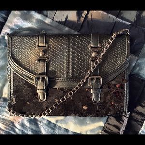 OLIVIA & JOY Black Sequined Satchel Shoulder Like New SEE PHOTOS Classy, Sparkly